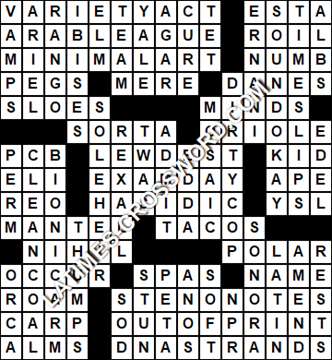 LA Times Crossword answers Saturday 6 January 2018