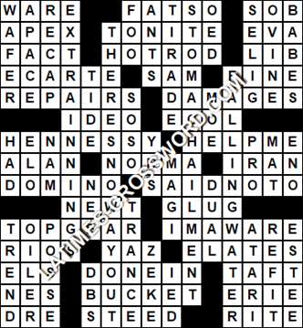 LA Times Crossword answers Tuesday 13 February 2018