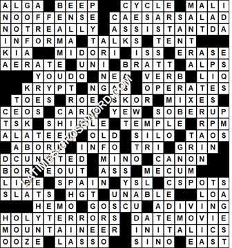 LA Times Crossword answers Sunday 4 March 2018