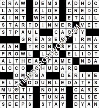 LA Times Crossword answers Monday 19 March 2018