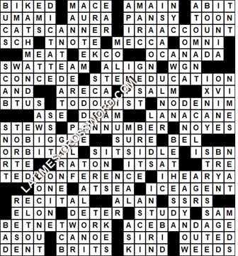 LA Times Crossword answers Sunday 25 March 2018
