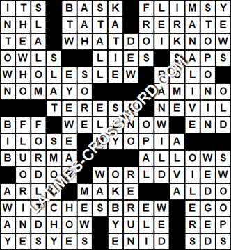 LA Times Crossword answers Tuesday 27 March 2018
