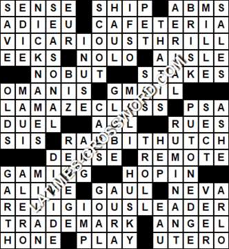 LA Times Crossword answers Wednesday 28 March 2018