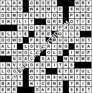 LA Times Crossword answers Tuesday 24 April 2018
