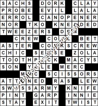 LA Times Crossword answers Tuesday 1 May 2018