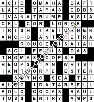 LA Times Crossword answers Wednesday 2 May 2018