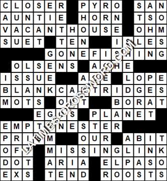 LA Times Crossword answers Wednesday 9 May 2018