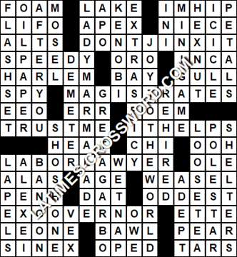LA Times Crossword answers Saturday 12 May 2018