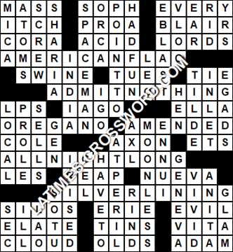 LA Times Crossword answers Wednesday 16 May 2018
