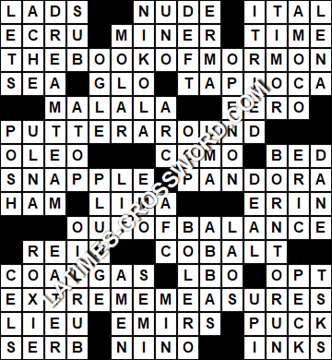 LA Times Crossword answers Wednesday 30 May 2018