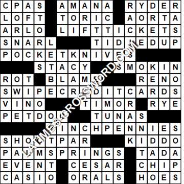 LA Times Crossword answers Thursday 31 May 2018