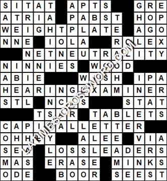 LA Times Crossword answers Tuesday 5 June 2018
