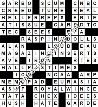 LA Times Crossword answers Friday 15 June 2018