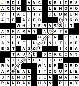 LA Times Crossword answers Wednesday 1 August 2018