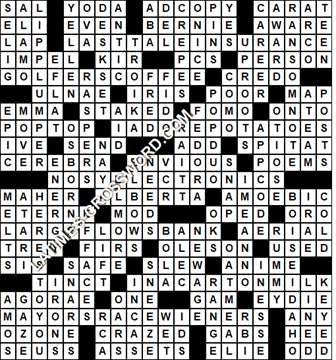 LA Times Crossword answers Sunday 5 August 2018