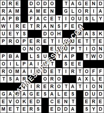 LA Times Crossword answers Wednesday 15 August 2018