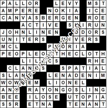LA Times Crossword answers Thursday 30 August 2018
