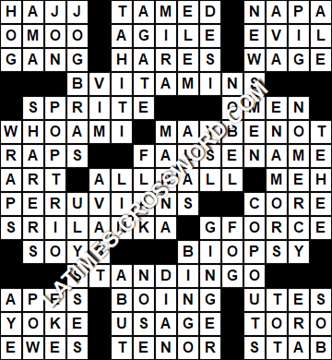 LA Times Crossword answers Wednesday 26 September 2018