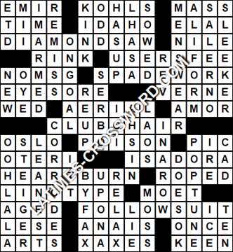 LA Times Crossword answers Tuesday 2 October 2018