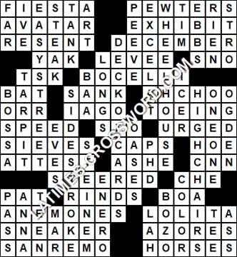 LA Times Crossword answers Wednesday 3 October 2018