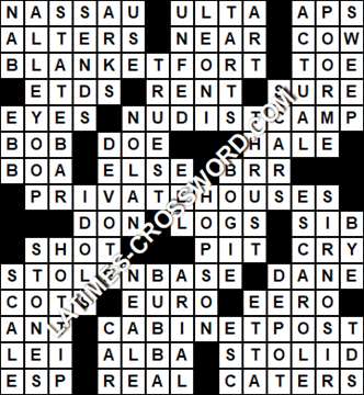 LA Times Crossword answers Monday 15 October 2018