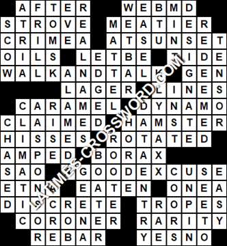 LA Times Crossword answers Saturday 9 February 2019