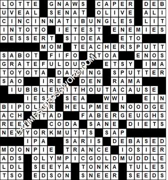 LA Times Crossword answers Sunday 10 March 2019