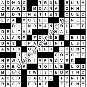 LA Times Crossword answers Wednesday 3 April 2019
