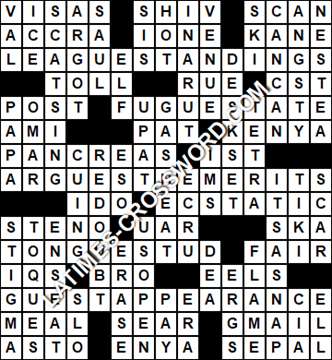 LA Times Crossword answers Wednesday 15 May 2019