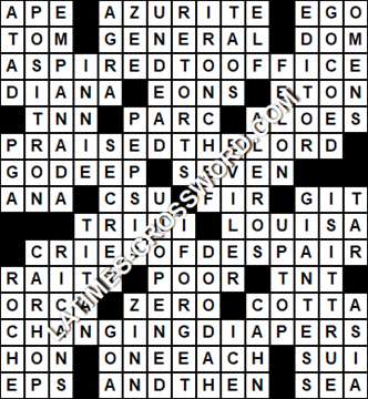 LA Times Crossword answers Thursday 30 May 2019