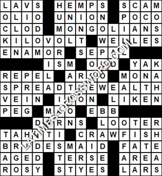 LA Times Crossword answers Wednesday 12 June 2019