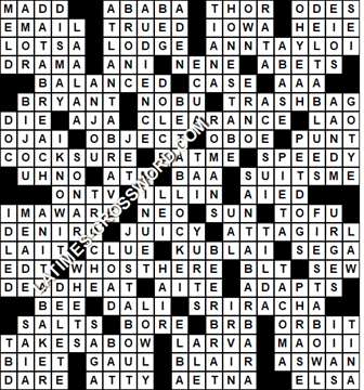 LA Times Crossword answers Sunday 4 August 2019