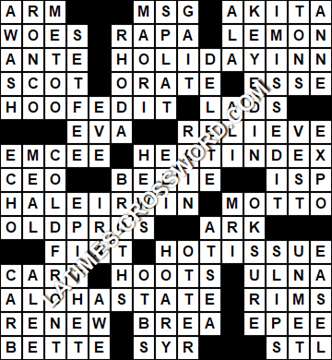 LA Times Crossword answers Wednesday 21 August 2019