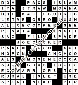 LA Times Crossword answers Wednesday 25 September 2019