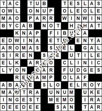 LA Times Crossword answers Wednesday 9 October 2019