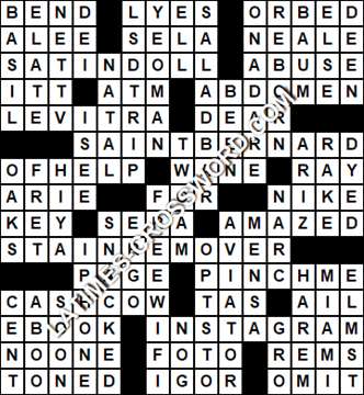 LA Times Crossword answers Wednesday 16 October 2019