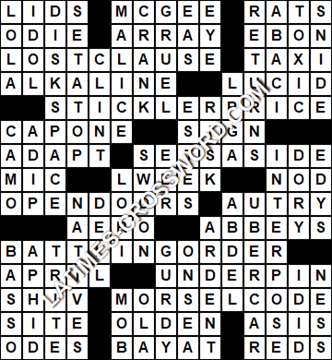 LA Times Crossword answers Friday 3 January 2020