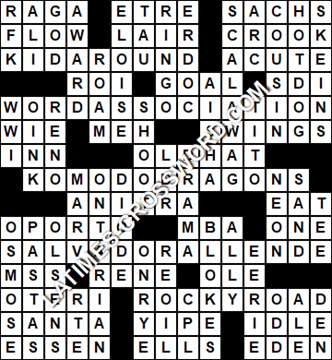 LA Times Crossword answers Tuesday 7 January 2020