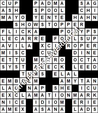 LA Times Crossword answers Thursday 9 January 2020