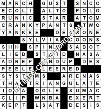 LA Times Crossword answers Saturday 11 January 2020
