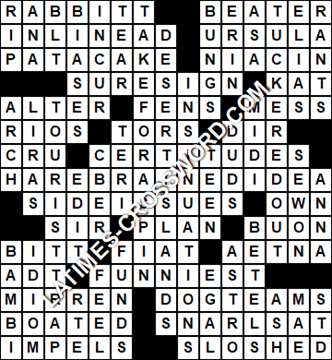 LA Times Crossword answers Saturday 1 February 2020