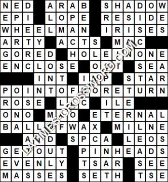 LA Times Crossword answers Monday 3 February 2020