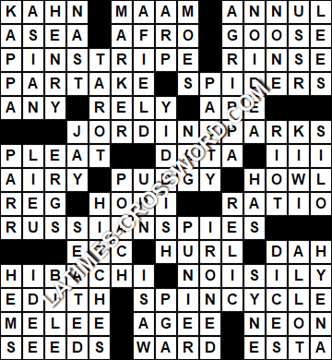 LA Times Crossword answers Tuesday 4 February 2020