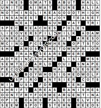 LA Times Crossword answers Sunday 9 February 2020