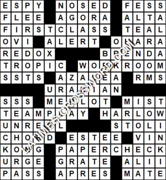 LA Times Crossword answers Tuesday 11 February 2020