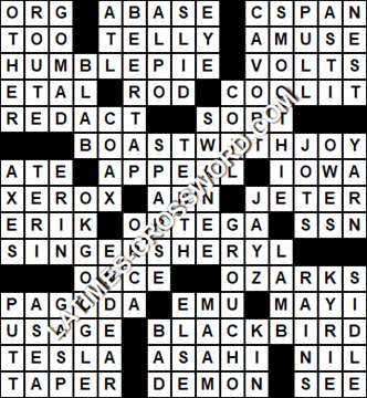LA Times Crossword answers Thursday 13 February 2020