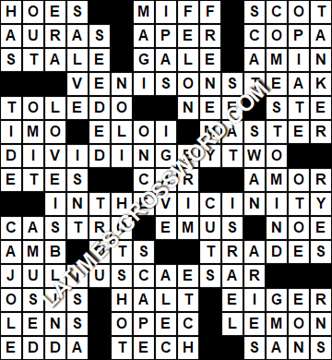 LA Times Crossword answers Monday 17 February 2020