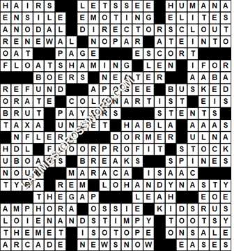LA Times Crossword answers Sunday 1 March 2020