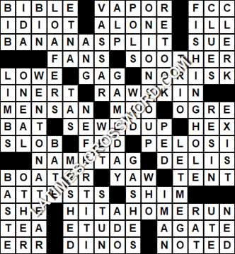 LA Times Crossword answers Monday 9 March 2020