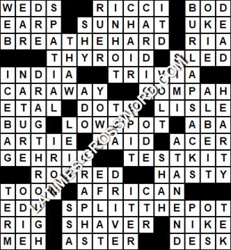 LA Times Crossword answers Tuesday 24 March 2020